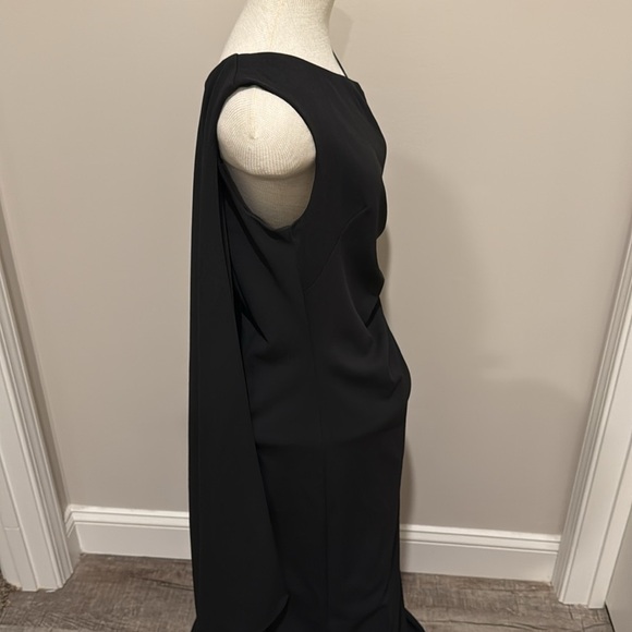 NWT!! Xscape - Black Pleated Cape Overlay Sleeveless Formal Sheath Dress - 14 - Picture 5 of 10